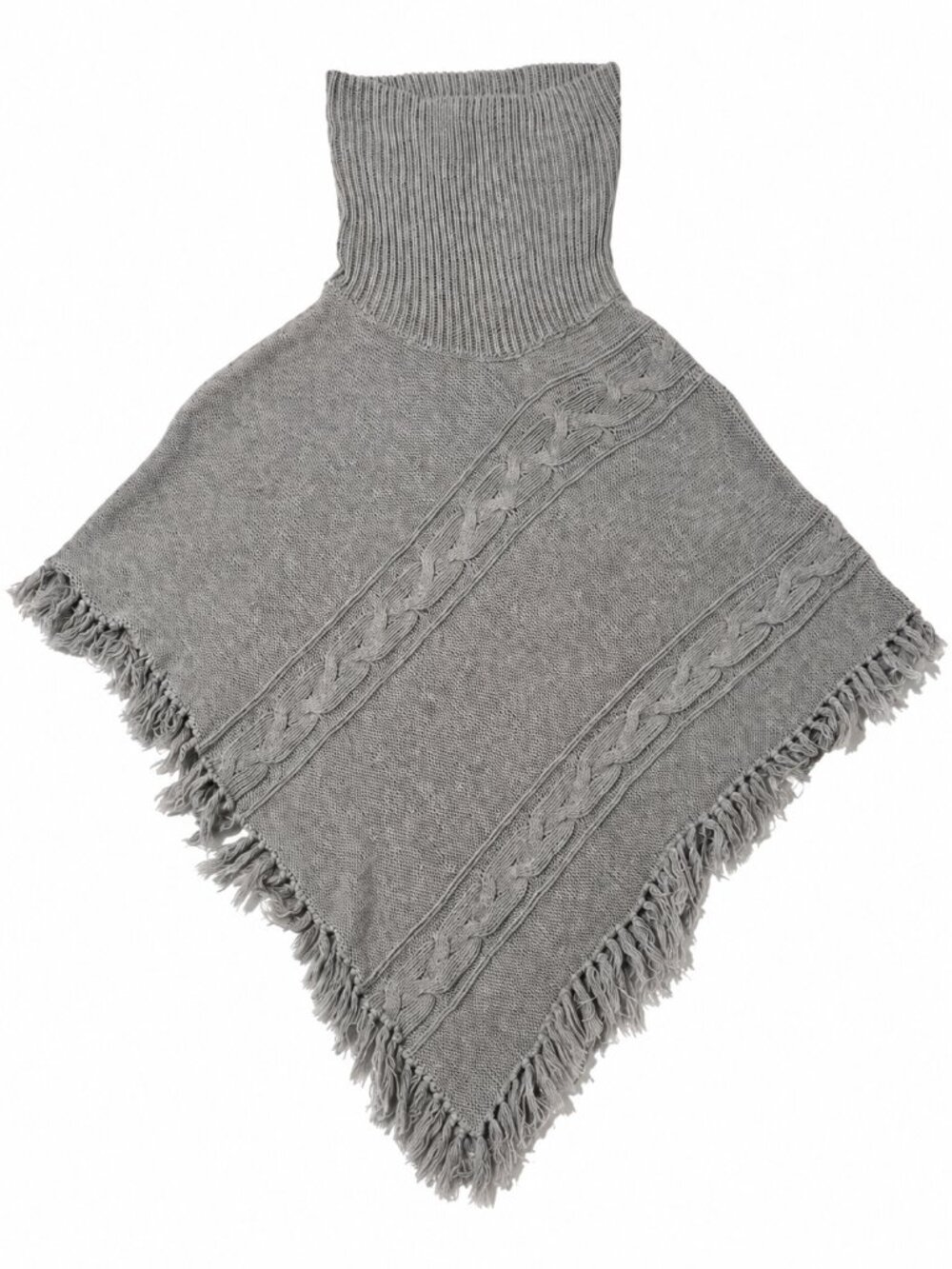 Cherokee Girls Gray Cable Knit Turtleneck Poncho Fringe Size S 6/6X